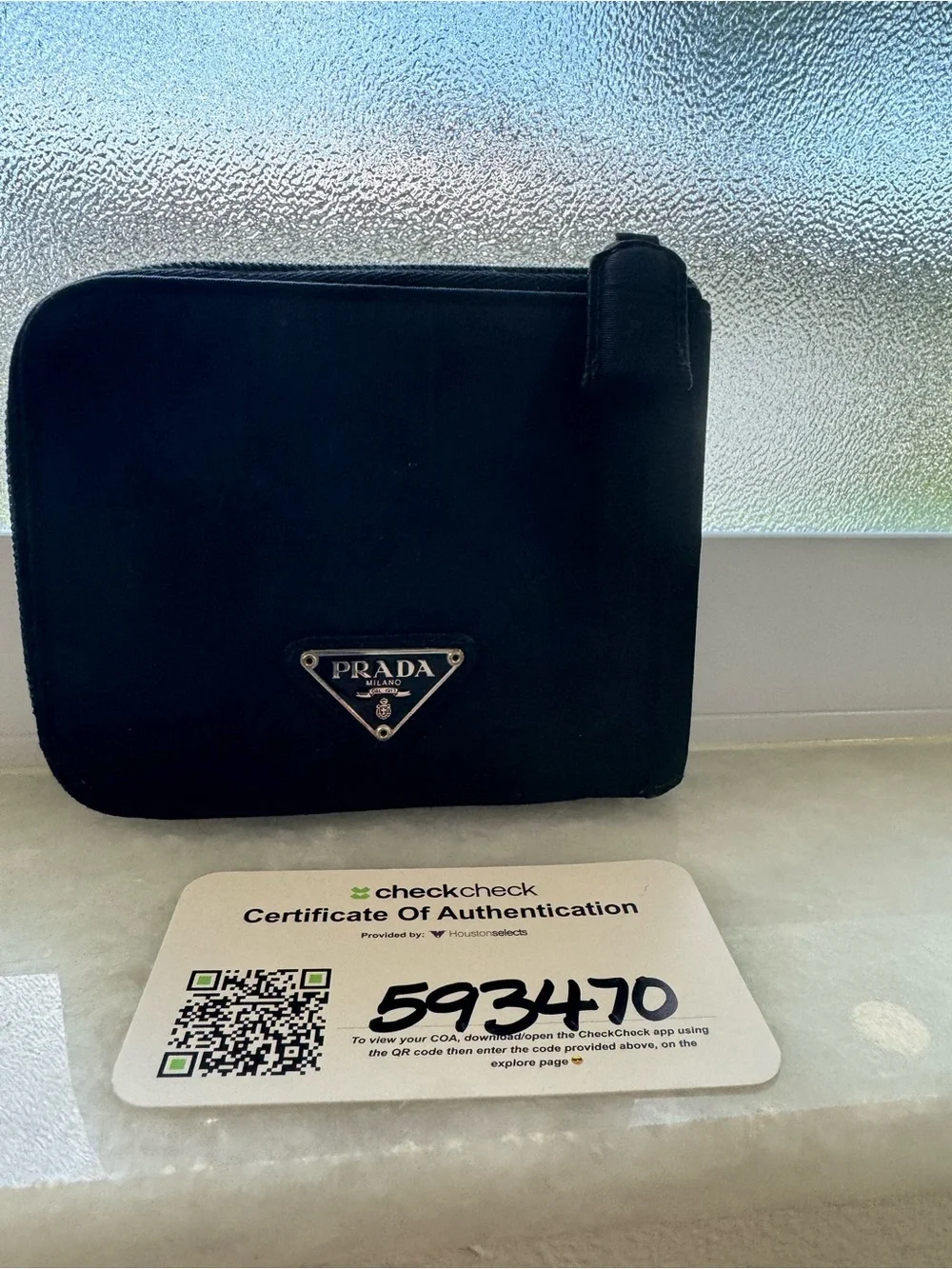 Prada Black Nylon Zip Wallet with COA